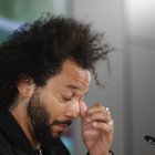 El capitán del Real Madrid Marcelo Vieira, que deja el club después de 16 temporadas, durante el acto institucional de su despedida y homenaje organizado por el club, este lunes en la Ciudad Deportiva de Valdebebas