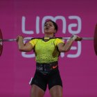 Alexandra Escobar compitiendo para ganar la medalla de plata en el levantamiento de pesas femenino 59kg en los Juegos Panamericanos Lima 2019, el 28 de julio de 2019, en el Coliseo Mariscal Cáceres en Lima (Perú).