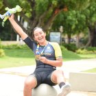 Aun con la medalla de oro en la mano la ciclista dijo no creérselo. Con 42:59 ya es la mejor de toda la región.