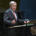 El secretario general de la ONU, António Guterres, habla durante una conferencia de revisión del Tratado de No Proliferación nuclear (TNP), este 1 de agosto de 2022, en Nueva York.