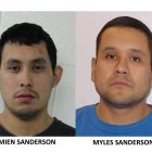 Fotografía cedida por la Real Policía Montada de Canadá que muestra a los sospechosos Damien Sanderson (i) y Myles Sanderson (d), quienes están siendo buscados por la policía.