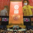 La premio Nobel de la Paz Malala Yousafzai habla en la apertura de la Cumbre sobre la Transformación de la Educación, este 19 de septiembre de 2022, en la sede de la ONU, en Nueva York.