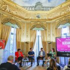 De izq a dcha: La cocinera y escritora paraguaya Graciela Martínez; Roberth Enzo Gonzales Bastidas, de Perú, Thiago Amhof de Macedo, de Brasil, y Pilar Salas Durán, redactora de Gastronomía en la Agencia EFE.