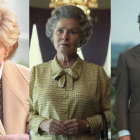 Elizabeth Debicki, Imelda Staunton y Dominic West, durante el rodaje de la serie.