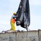 Labor.- Una persona descarga la pesca en un camión para llevarla a la industria.