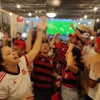 Hinchas del Flamengo celebran el cetro de la Libertadores.