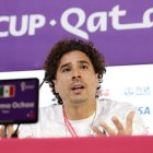 DOHA, 21/11/2022.- El portero de la selección mexicana de fútbol Guillermo Ochoa durante la rueda de prensa ofrecida este lunes en Doha, Catar, en el marco del Mundial de fútbol Qatar 2022. EFE/José Méndez