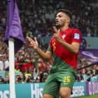 Gonçalo Ramos de Portugal celebra después de anotar. El jugador entró de titular en reemplazo de Cristiano Ronaldo
