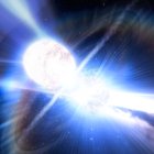 La interpretación artística muestra una kilonova producida por la colisión de estrellas de neutrones.