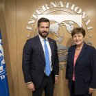 El ministro de Economía y Finanzas, Pablo Arosemena, y la directora del FMI, Kristalina Georgieva.