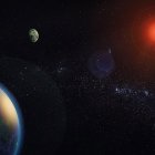 Fotografía facilitada por la Universidad Complutense de Madrid (Alejandro Suárez Mascareño e Inés Bonet Márquez) de la recreación artística de la estrella GJ 1002 y sus dos exoplanetas.