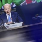 El presidente de Estados Unidos, Joe Biden, fue registrado este jueves, 15 de diciembre, en el Centro de Convenciones Walter E. Washington, en Washington DC (EE.UU.). EFE/Oliver Contreras/Pool