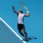 El cabeza de serie # 1 del Abierto, Rafa Nadal, durante una de las prácticas.