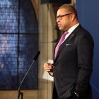 Figura. El secretario de Estado de Asuntos Exteriores británico, James Cleverly, da una declaración