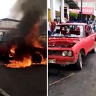 El conductor de una camioneta incendió su vehículo luego de haberse molestado por una supuesta detención de marcha.