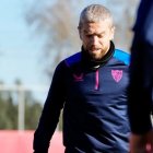 El Papu Gómez, volante argentino, en el entrenamiento del Sevilla.