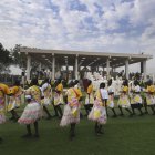 Juba (South Sudan), 05/02/2023.- Attendees perform during the holy mass presided by Pope Francis (unseen) at the John Garang Mausoleum in Juba, South Sudan, 05 February 2023. Pope Francis is on a three-day visit to South Sudan to promote peace and reconciliation in the world"s youngest country, riven by the scars of civil war and extreme poverty. (Papa) EFE/EPA/CIRO FUSCO