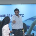 Escenario. En rueda de prensa, el electo alcalde de Guayaquil, Aquiles Álvarez, se pronunció sobre la tarjeta única.