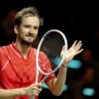 Daniil Medvedev of Russia reacts after winning gainst Grigor Dimitrov of Bulgaria on the sixth day of the ABN AMRO Open tennis tournament in Rotterdam, the Netherlands, 18 February 2023. (Tenis, Abierto, Países Bajos; Holanda, Rusia) EFE/EPA/Sander Koning