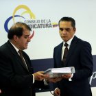 Wilman Teran se posesiona como presidente de la Judicatura  lo acompañan los vocales ELCY CELY, XAVIER MUÑOZ,  JUAN JOSE MORILLO Y MARIBEL BARRERO, el acto de posesion se desarrollo en la Asamblea Nacional y luego brindo una rueda de prensa en su despacho en la Judicatura  Quito 16 de Febrero de 2023 Agencia(ag-extra ag-expreso-ag-quito) Gustavo Guaman