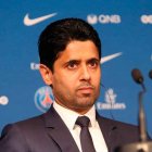 Nasser Al Khelaifi en rueda de prensa con el PSG.