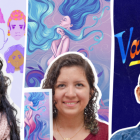 Monse Navas, Luisa Carrasco y Daniela Santibáñez junto a sus diseños.