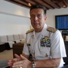 El comandante de la Armada de Colombia, almirante Francisco Cubides, habla con Efe durante la feria naval Colombiamar 2023, el 8 de marzo de 2023 en Cartagena de Indias (Colombia). EFE/Ricardo Maldonado Rozo
