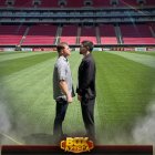 Álvarez y Ryder se vieron este martes 14 de marzo por primera vez, previo al combate, en el escenario de la pelea.