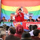 El presidente de la Conaie, Leonidas Iza, encabezó el encuentro en la Casa de la Cultura en Quito.