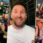 Leo Messi tratando de salir del famoso restaurante "Don Julio" en medio de la multitud.