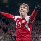 Copenhagen (Denmark), 23/03/2023.- Denmark"s Rasmus Hoejlund celebrates after scoring his second goal during the UEFA EURO 2024 qualification match between Denmark and Finland in Copenhagen, Denmark, 23 March 2023. (Abierto, Dinamarca, Finlandia, Copenhague) EFE/EPA/Liselotte Sabroe DENMARK OUT