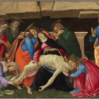 "Lamentación ante cristo muerto". Sandro Botticelli usó para algunas partes de la obra pintura al óleo mezclada con proteínas.