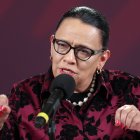 La Secretaria de Seguridad y Protección Ciudadana (SSPC), Rosa Icela Rodríguez, habla durante una rueda de prensa hoy