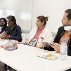 De izquierda a derecha, los escritores ecuatorianos Ernesto Carrión, Jorge Martillo, Andrea Crespo y Eduardo Varas, en Madrid.