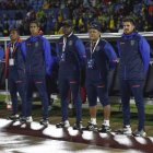 Ángel Fernández (i), Cristian Mora (c) y Augusto Porozo (d) forman parte del cuerpo técnico de la selección sub-17