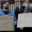 Manifestación en 2021 en apoyo al periodista bielorruso Román Protasévich. EFE/EPA/ROBERT GHEMENT