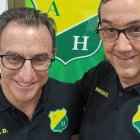 Michel Deller, principal del grupo Independiente, junto a Juan Carlos Patarroyo, presidente del Atlético Huila.