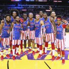 The Harlem Globetrotters attend The Harlem Globetrotters game at Staples Center on Feb. 17, 2019, in Los Angeles. (Photo by John Salangsang/Invision for The Harlem Globetrotters/AP)