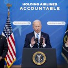 Autoridad. El presidente de Estados Unidos, Joe Biden, en rueda de prensa.