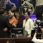 Discurso. El presidente Saquicela rindió cuentas de su gestión el 10 de mayo de 2023. Recibió el apoyo de Mireya Pazmiño.