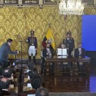 El presidente de la República, Guillermo Lasso, y las autoridades de Gobierno, en la presentación de la nueva reforma tributaria.