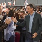 El secretario general del PSOE y presidente del Gobierno, Pedro Sánchez, este domingo durante un mitin del PSOE en Valladolid.