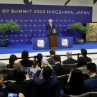 Hiroshima (Japan), 21/05/2023.- US President Joe Biden speaks during a news conference following the Group of Seven (G7) leaders summit in Hiroshima, Japan, 21 May 2023. (Japón) EFE/EPA/Kiyoshi Ota / POOL