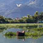 Un sofá abandonado cerca a una orilla de la Laguna de Camorim, el 16 de mayo de 2023, en Jacarépaguá Río de Janeiro (Brasil)