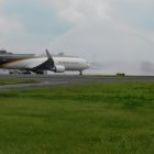 Terminal.- El arco de agua de despedida por el último viaje a Guayaquil de la aerolínea UPS.