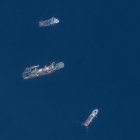 Una imagen satelital proporcionada por Maxar Technologies muestra las operaciones de búsqueda y rescate asociadas con el sumergible Titan desaparecido cerca de los restos del Titanic en el Océano Atlántico, el 22 de junio de 2023.