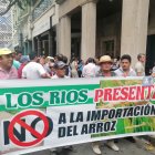 Reacción. Un grupo de agricultores hizo un plantón al pie del edificio de la Prefectura del Guayas.