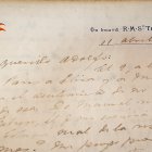 Fotografía de una carta escrita a bordo del Titanic que será subastada en Montevideo (Uruguay).