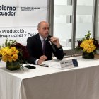 El ministro de Producción, Julio José Prado, en su rueda de prensa de fin de gestión, este 3 de julio de 2023.
