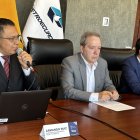 Las autoridades de Petroecuador en rueda de prensa este 20 de julio de 2023.